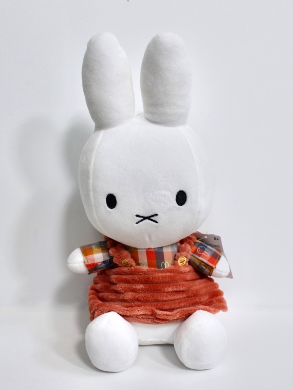 Miffy Fall Plaid Bunny Rabbit Plush Stuffed Animal with Overalls Sitting 12" NEW